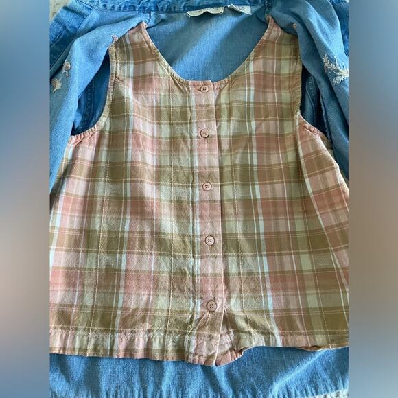 Vintage Lemon Grass Embroidered Short Sleeve Denim Button Up Raised Flower Plaid - Picture 3 of 9